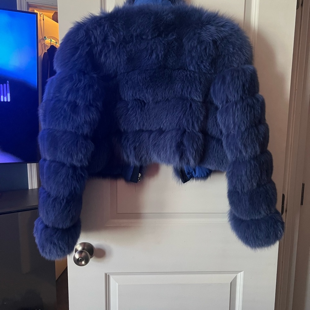 Luxurious Blue Faux Fur Jacket